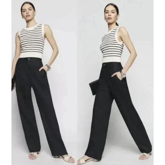 Reformation Mason Wide-Leg Pleated High Rise Pants Tencel Sz 4 Black Casual Work - Picture 1 of 8